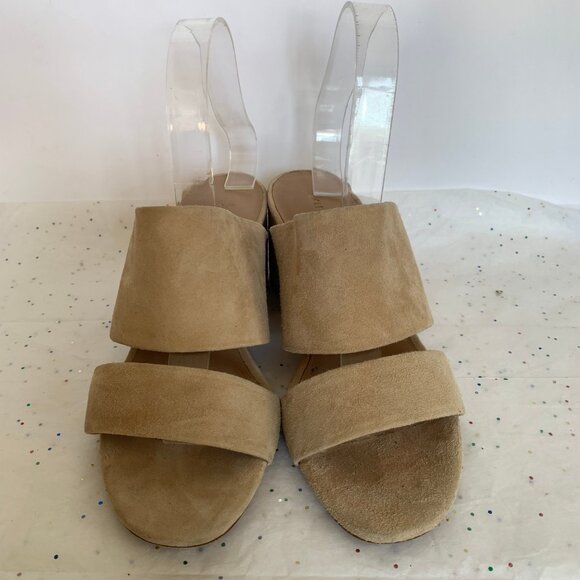 Vince Tan Suede Double Strap Benetta Slide Mule Block Heel Sandals - Size 8 - Picture 5 of 10